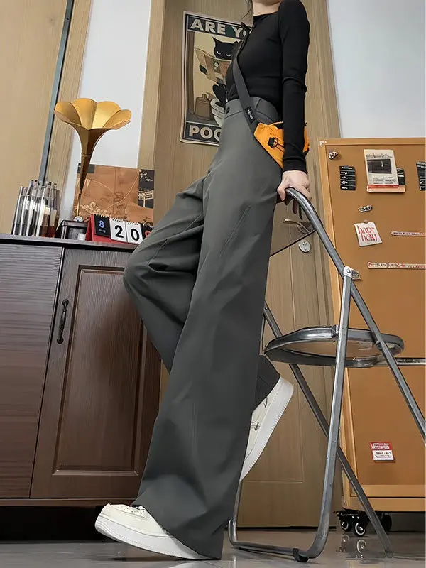 

American Style Work Pants Men's High Waist Trousers Autumn Straight Leg Wide Leg Slimming Effect Knife Cut Casual Pants