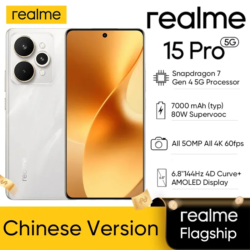 Realme 15 Pro China Version 6.8''144Hz AMOLED Display 7000mAh Titan Battery 80W SuperVOOC 50MP Rear Camera Snapdragon 7 Gen 4