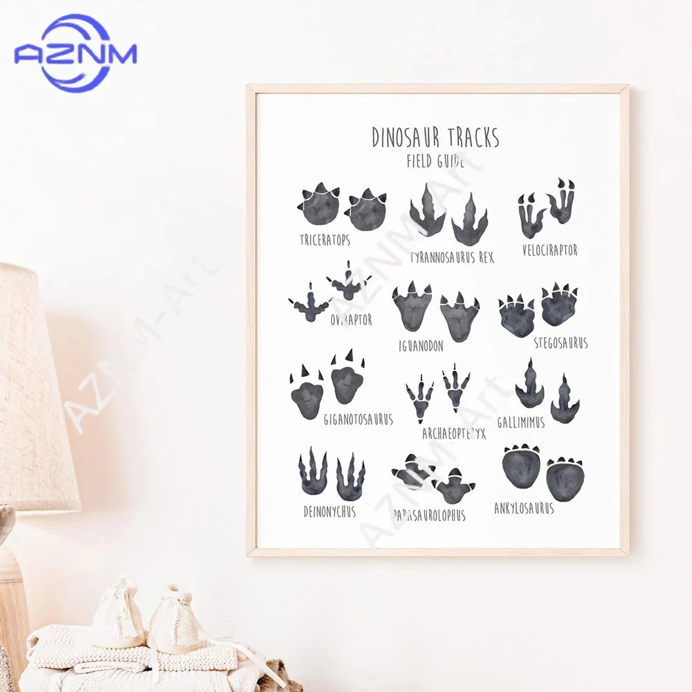 1/3PCS ，The cartoon dinosaur species English knowledge study poster education children baby bedroom toy room canvas decoration view 4