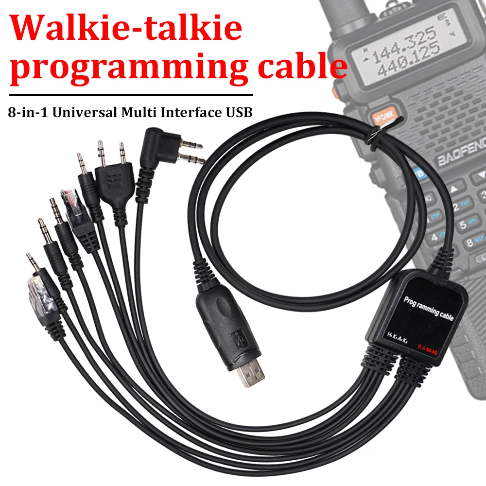 Cable de programación USB 8 en 1 para walkie-talkie, Radio de coche, Software de CD, para Baofeng Kenwood TYT QYT Motorola AXU4100