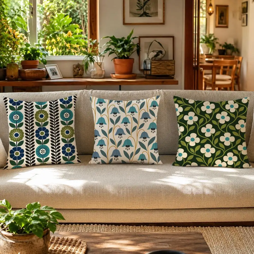 Colorful Orla Kiely Flower Cushion Cover Skin-Friendly Organic Linen Pillow Cover Durable Hypoallergenic Washable Soft