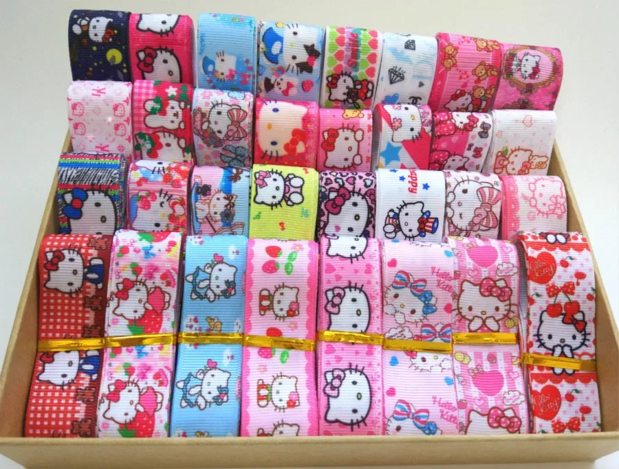 Random Set Mixed 5/10 style 22/25mm Disney Sanrio Cartoon Pattern Printed Grosgrain Ribbons ,1Y/style