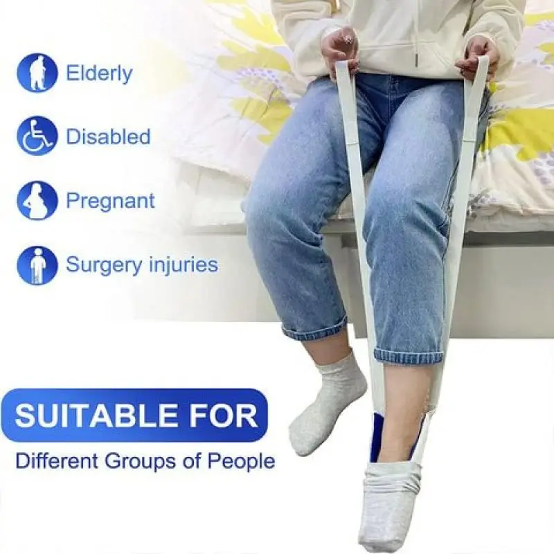 Sock Threader Sock Aid Tool Easy On & Off Stocking Slider for Elderly Socks Helper Puller with Adjustable Cords without Bending