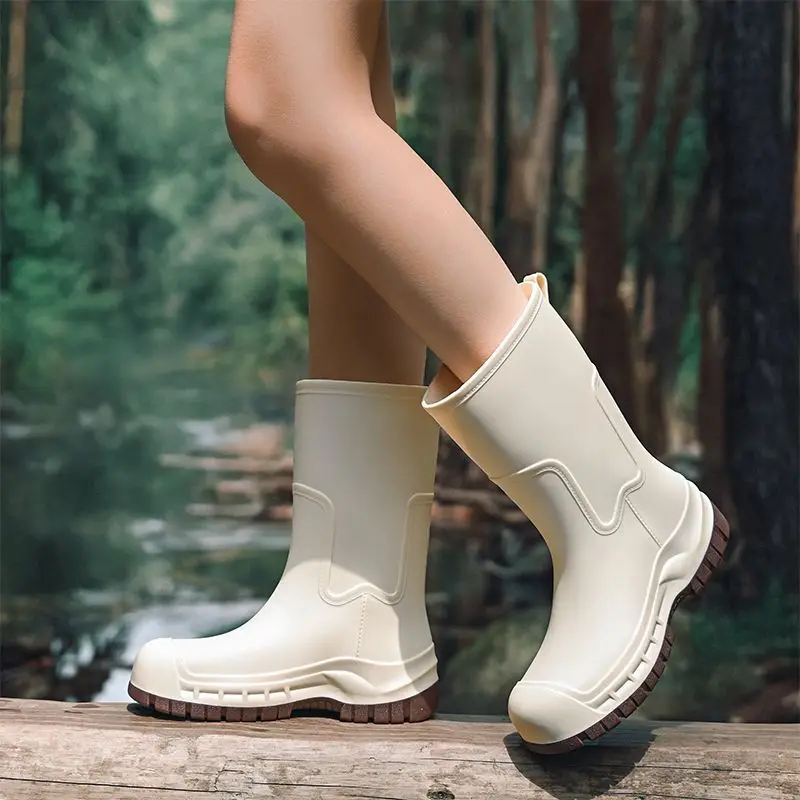 

Waterproof Anti Slip Insulated Knee High Rain Boots for Women Fashion Retro Korean Style Outdoor New Adult Rubber Shoes
