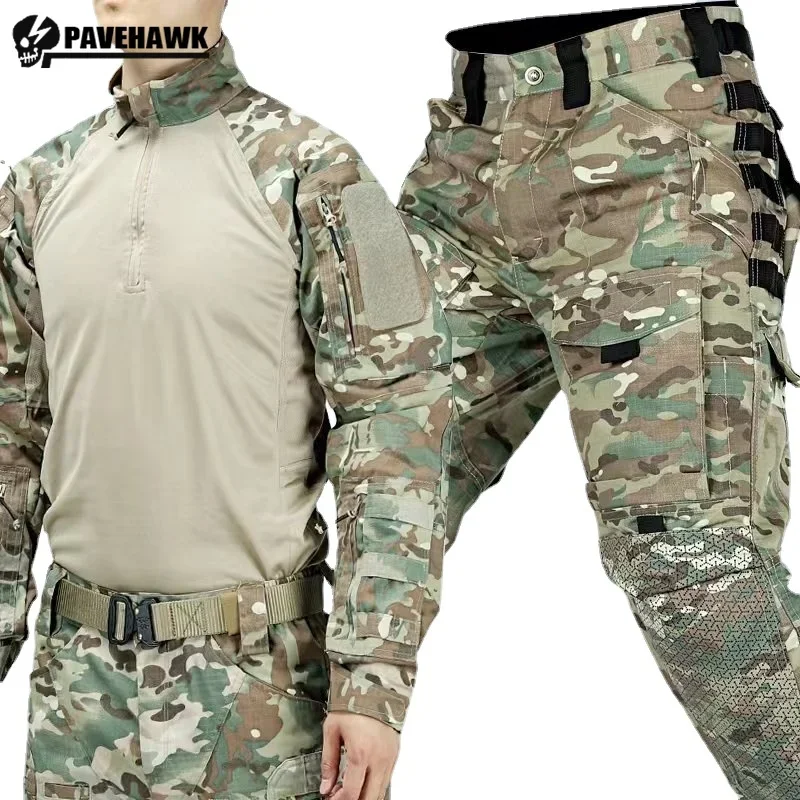 Tactical Camo Set Men Sports Outdoor Wear Resistant Training Suit Field Combat Elastic Waterproof Multi Pocket Pant Set