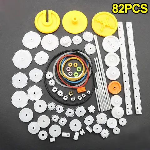 82 Teile/satz Kunststoff Getriebe Paket Kit DIY Getriebe Sortiment Zubehör Set für Spielzeug Auto Roboter Motor Verschiedene Getriebe Achse Gürtel Buchsen