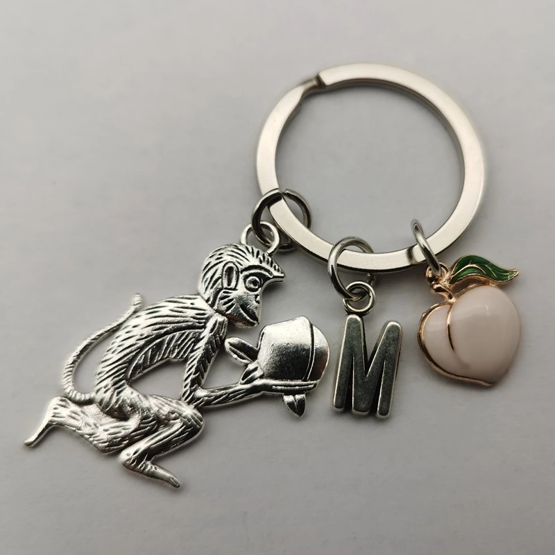 

New 0-9 alphanumeric keychain monkey present peach A-Z 26 letter fancy pendant keychain car bag clothes zipper jewelry gift