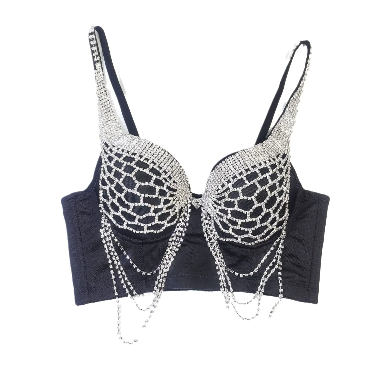 Stylish Chains and Diamonds Backless Bralette for Women Black and White Shape Underwear Women Sexy Push Up Bra Lingerie Corset