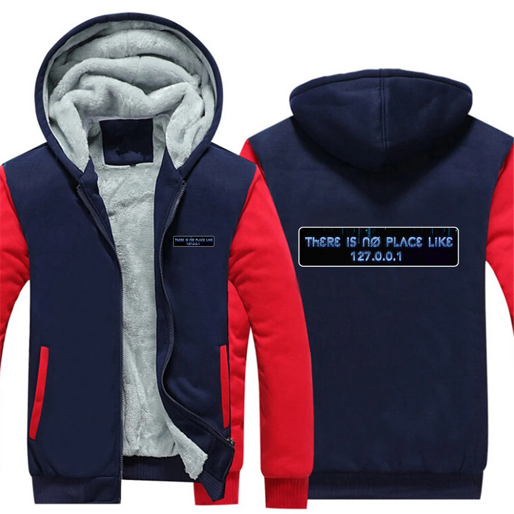 

IP Address Graphic 2025 Men's Autumn Winter Thicken Sweatshirt There Is No Place Like 127.0.0.1 Fleece Long Sleeve Casual Coat