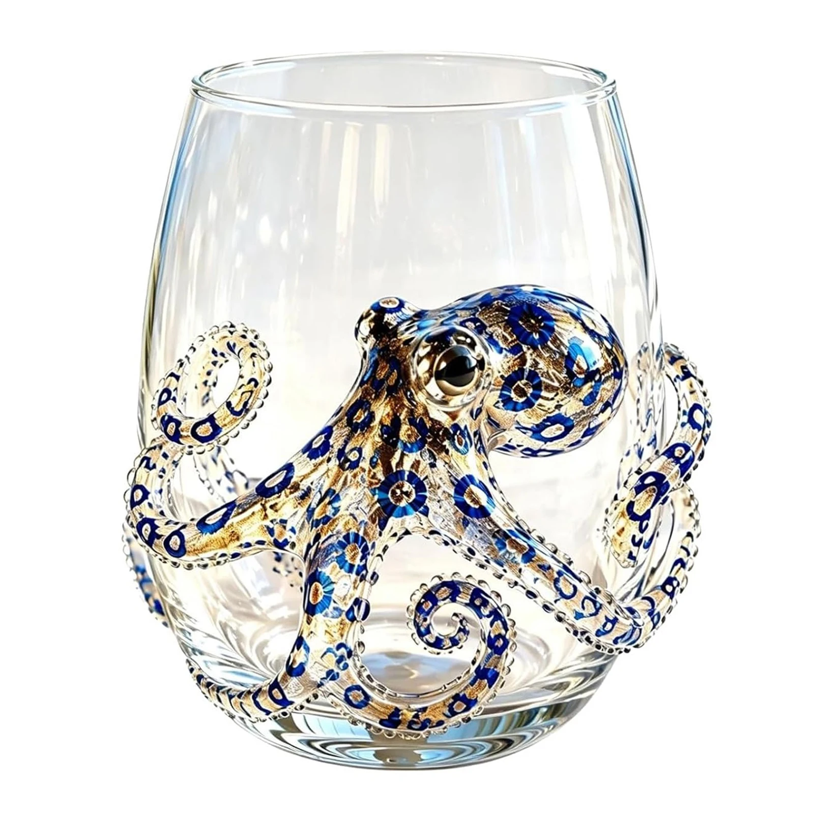 Artistic 3D Stemless Wine Glasses 12 Oz Handcrafted Marine Animal Bar Glass Sea Monster Whiskey Glasses for Coastal Ocean Lovers
