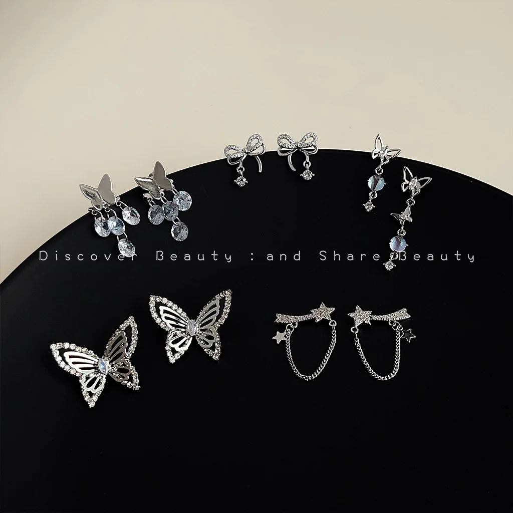 DIY accessories Light luxury high-end zircon butterfly earrings personalized trendy sweet cool style bow stud earrings niche fas