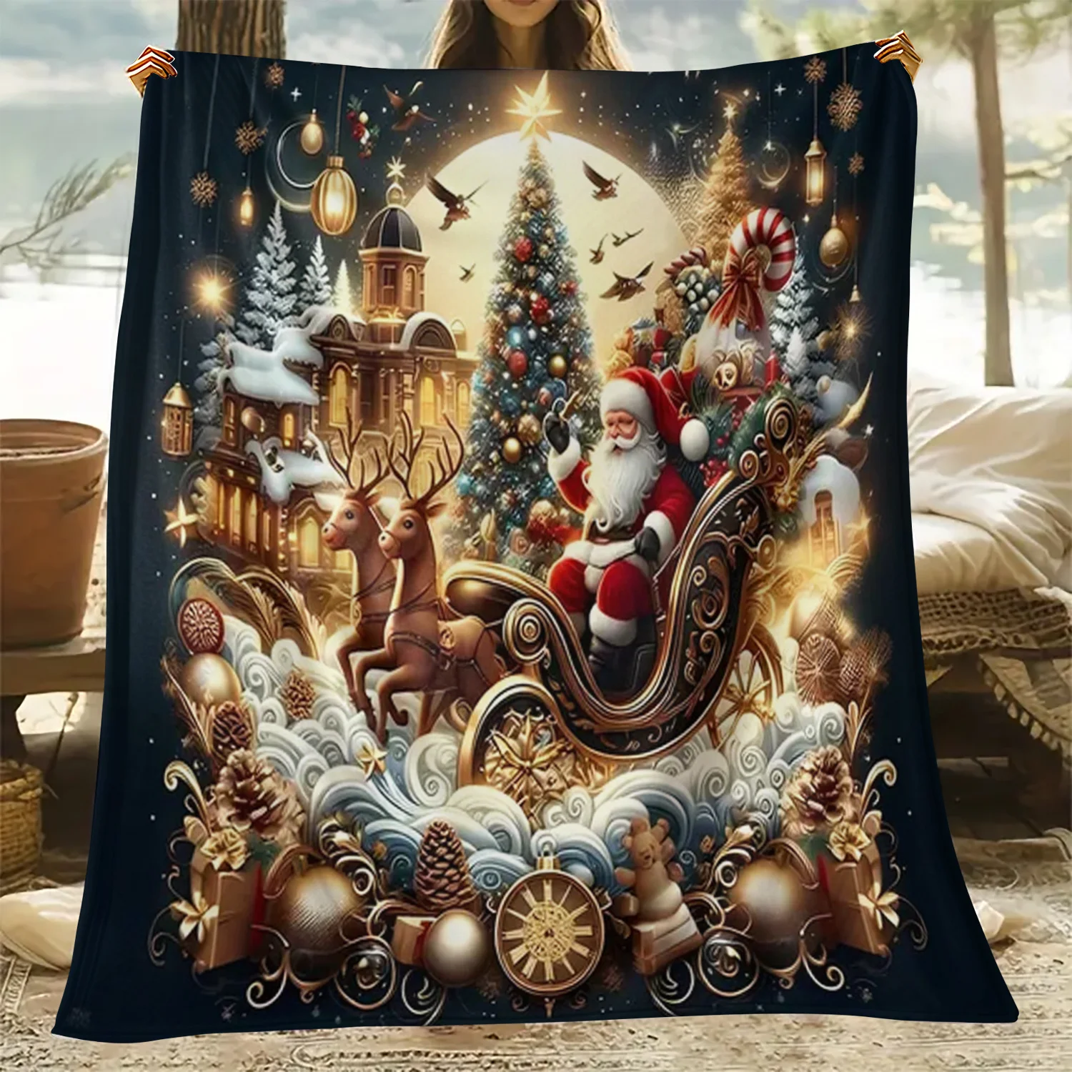 Home Xmas Decor Ideas - بطانية دافئة لعيد الميلاد، ديكور للعطلات،