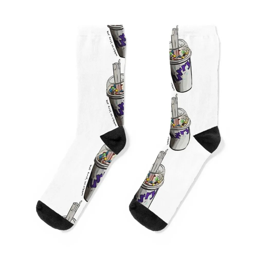 

But First M&M McFlurry Ice Cream Illustration Socks retro Sports sports and leisure aesthetic Women Socks Men's