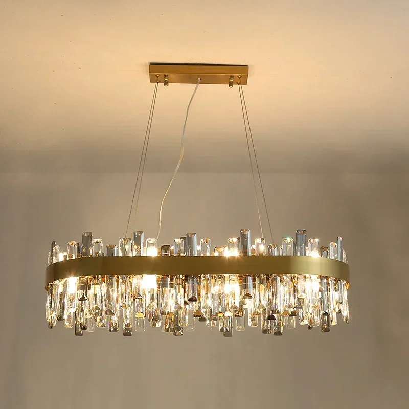 

Modern Luxury Gold LED Crystal Chandelier Oval Design Elegant Ceiling Light for Dining Room Brushed Home Fixtures