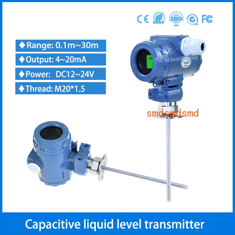 4-20ma Sewage Water Tank Capacitance Liquid Level Sensor Gauge Rs485 PTFE Diesel Fuel Oil Capacitive Level Sensor Transmitter