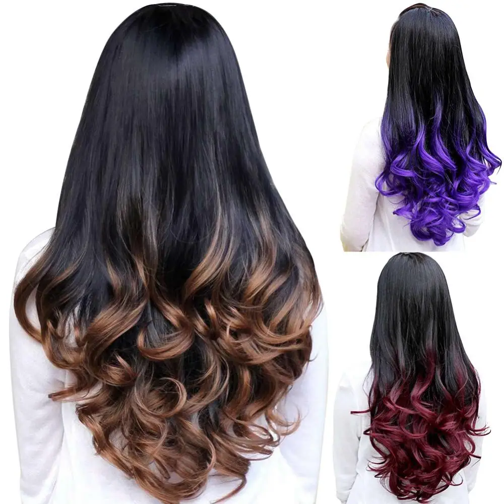 

60cm Women Big Wave Long Curly Wavy Gradient Color Ombre Three-forth Full Hair Wig Lace Front Wigs Remy Brazilian Body Wave Hair