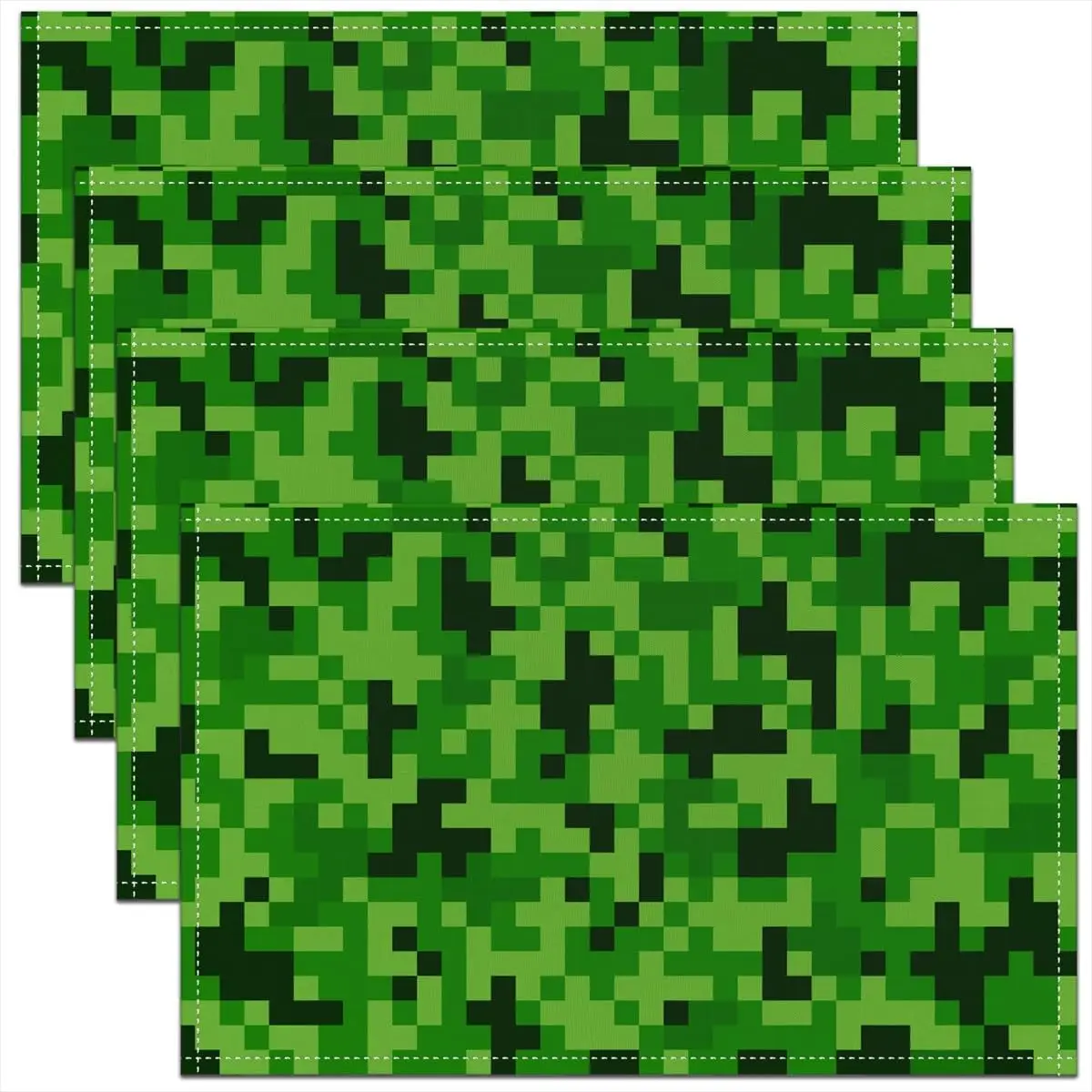 Green Pixelated Themed Gamer Placemats for Dining Table Set of 4, Video Games Place Mats 12x18 Inch for Restaurant