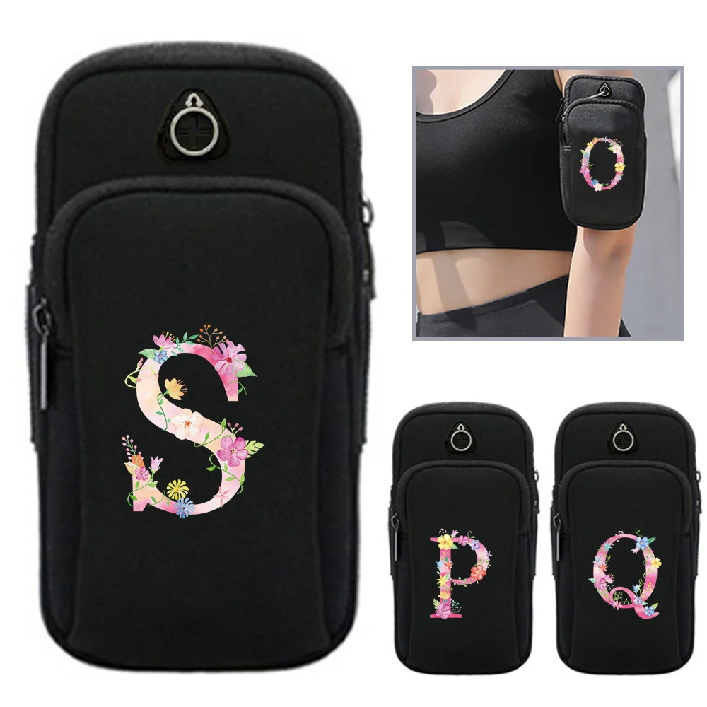 Universal Armband Sport Phone Case Outdoor Sports with Headphone Jack Pink Pattern Printing Series Mobile Storage Bag