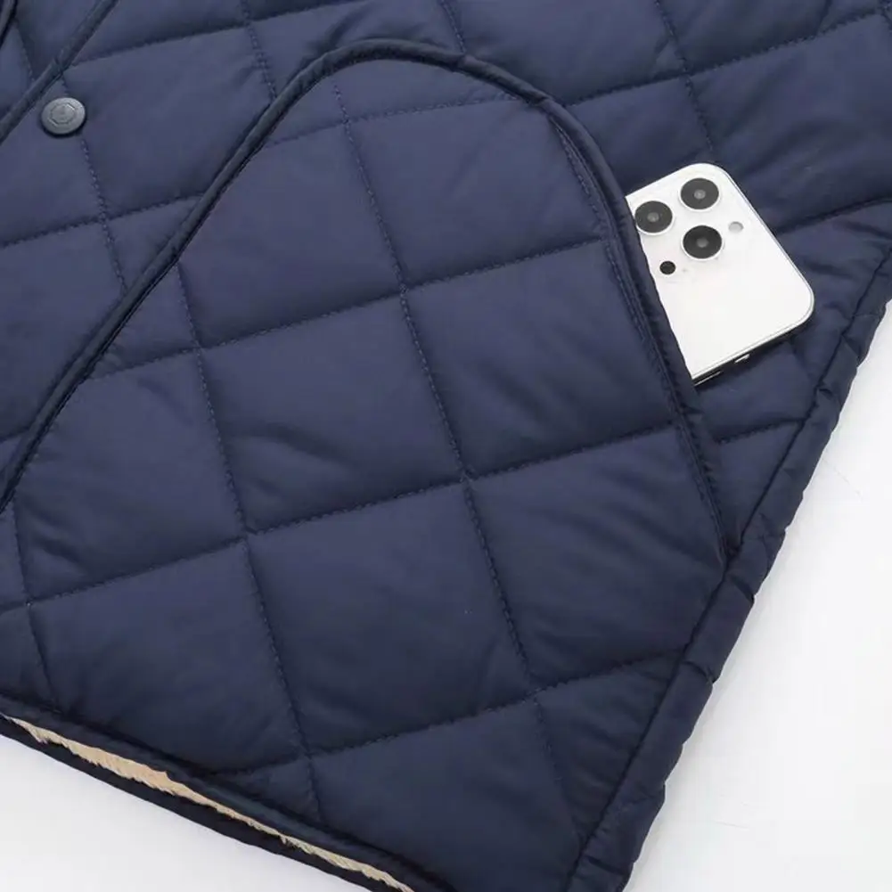 Winter Outerwear with Velvet Lining Men's Stitched Cotton Coat with Thick Velvet Lining O-neck Long Sleeve Outwear for Winter