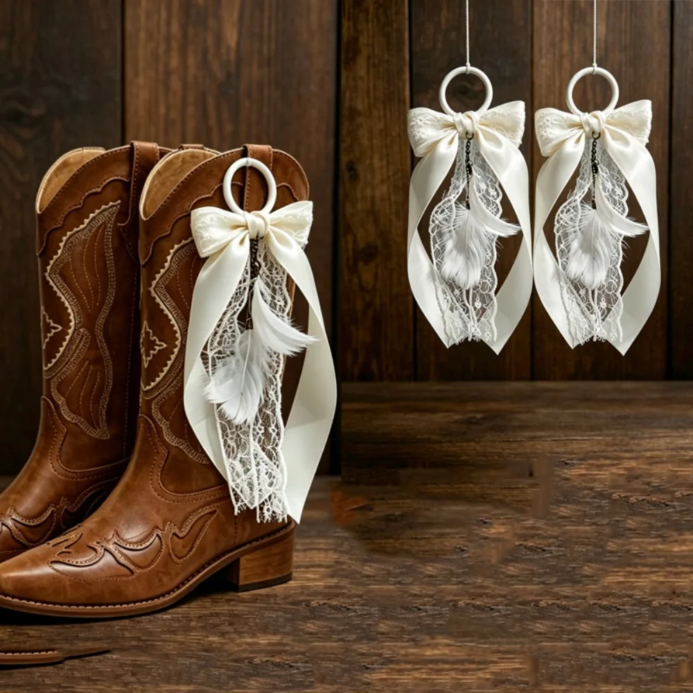 1Pair Creative Lace Bow Boot Charms Removable Tassel Ribbon Shoe Charms Decor DIY Boot Accessories for Cowboy Boots