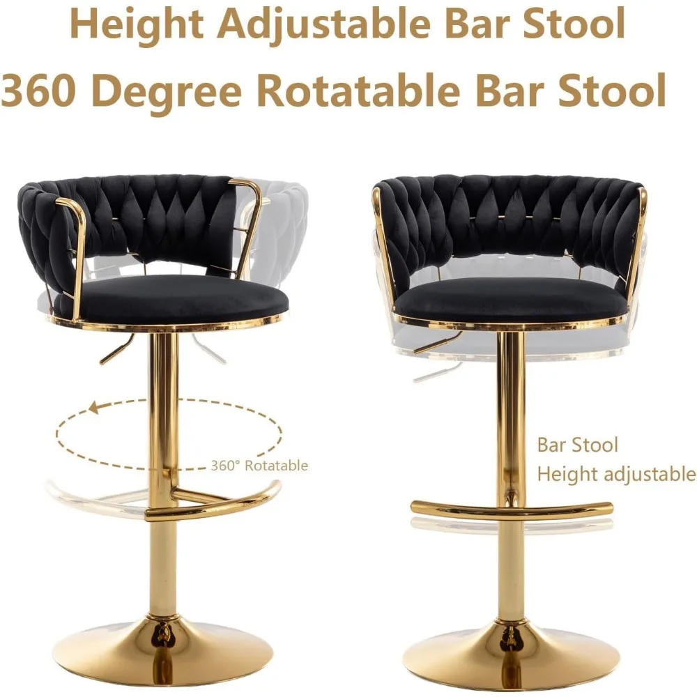 4-piece Set of Golden Velvet Bar Stools, Kitchen Island Rotating Bar Stools