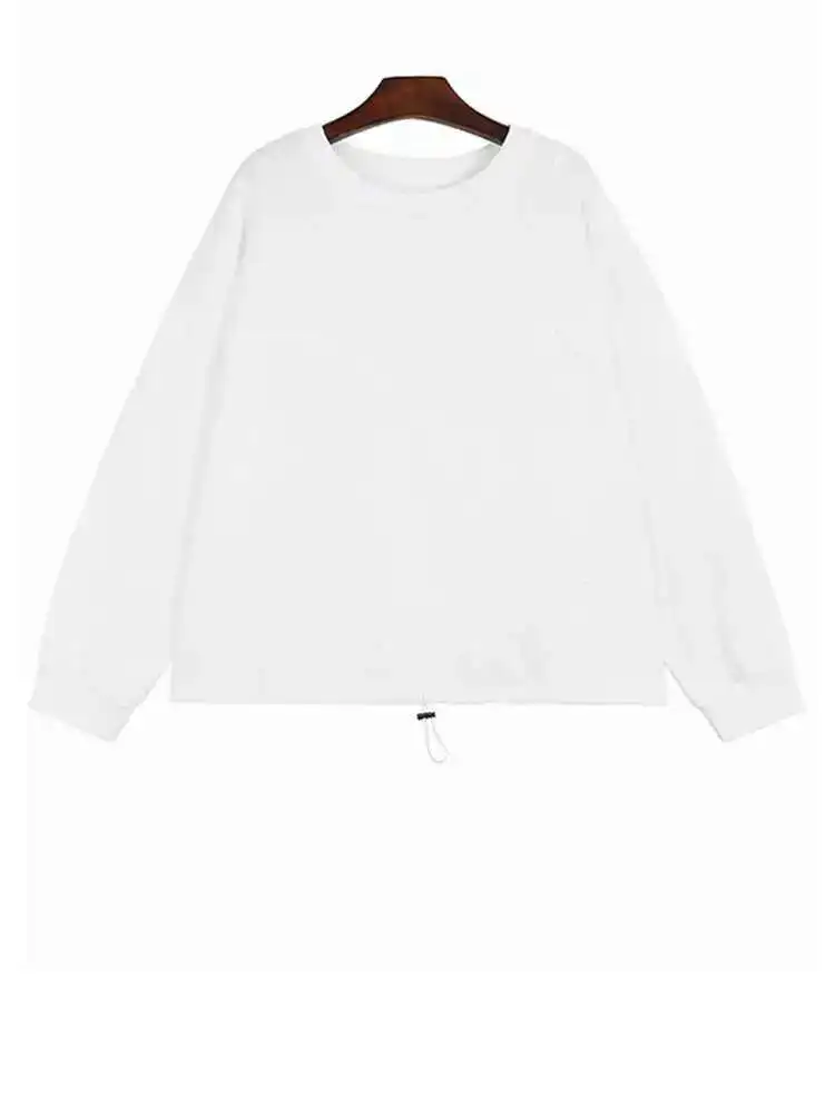 Sweat-shirt à manches longues et col rond pour femme, vert armée, avec cordon de serrage épissé, grande taille, mode printemps automne