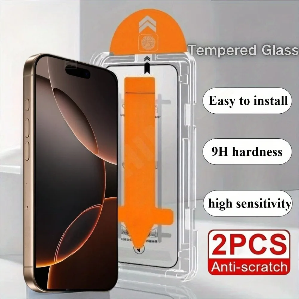 

2Pcs 4K HD Clear Tempered Glass for iPhone 16 15 14 Pro Max 16e 15 Plus 13 12 11 Pro XS XR One Click Dust Free Screen Protector