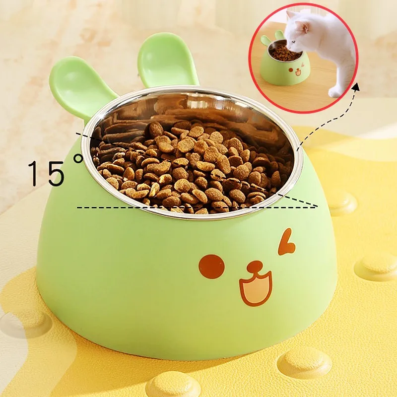 Dog Food Bowl Cute Cat Bowls Neck Protector Dogs Bowls Stainless Steel Single Bowl for Dogs Feeding Basin Non-slip Pet Feeders