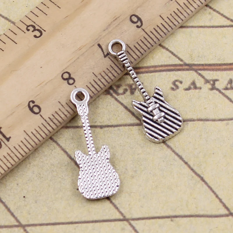 40pcs Charms Electric Guitar 25x9mm Tibetan Silver Color Pendants Antique Jewelry Making DIY Handmade Craft