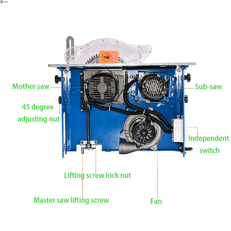 Dust-free composite saw multifunctional flip-chip precision woodworking table saw lifting and miter double saw blade integrated