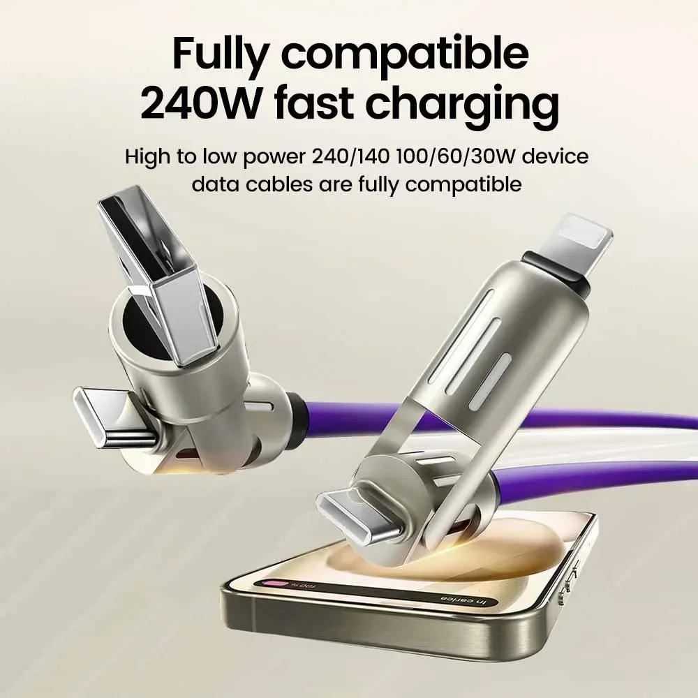 4 in 1 240W USB Type C Silicone Fast Charging Cable 5A USB Type C To Lightning Super Fast Charge Data Cable For iPhone 15 Xiaomi