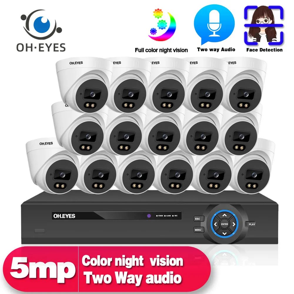 16CH 4K POE NVR Kit CCTV System 5MP Indoor Home Dome IP Camera Set 2 Way Audio XMEYE Video Security Surveillance Kit 16 Channel