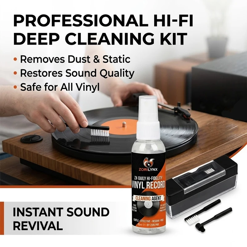 Premium Vinyl Cleaning Set Deep Cleaning Solution and Brush Accessories for Safe and Thorough Record Maintenance - ZORILYNX