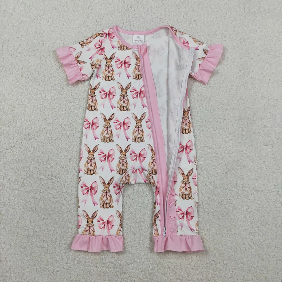 Newborn Baby Girl Bodysuit Bows Rabbits Bunny Easter Ruffle Zipper Sleeper Rompers Babies Infant Clothes Boutique Clothing