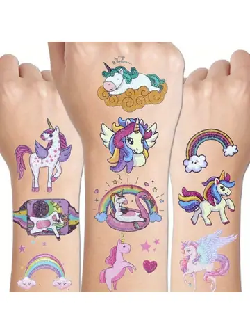 14 Sheets Glittering Unicorn Tattoo Stickers for Personalized Decoration, Temporary Tattoos for Children Kids