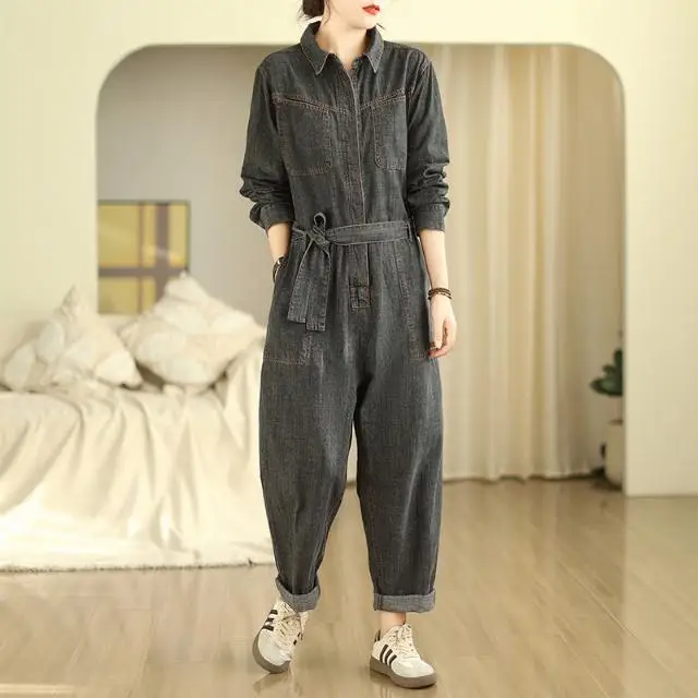 Spring and Autumn Fashion Women's Denim Jumpsuit Commuting Workwear Jumpsuit