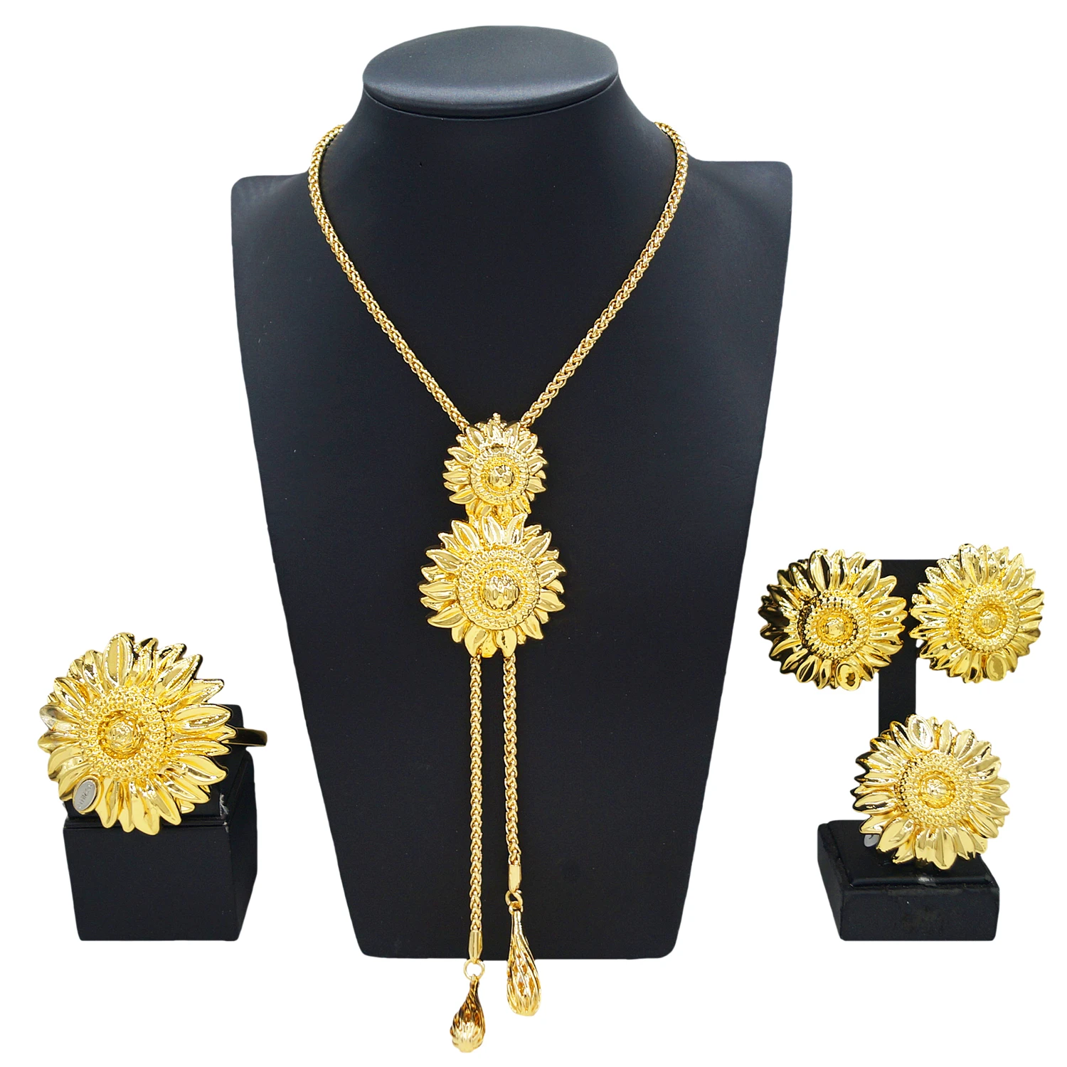 Fashion Ethiopian Bridal Necklace Earrings Sets With Pendant Indian Wedding 24k Gold Color Jewelry Set Dubai Choker Wholesales