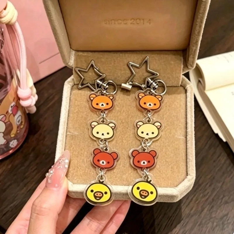 Anime Cartoon Rilakkuma Acrylic Keychain Cute Student Schoolbag Hanging Decoration Car Key Charm Decorative Accessories Toys