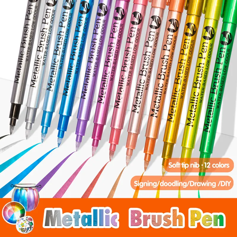 Marqueurs métalliques de couleurs, stylos de peinture pour papier noir, verre, peinture rupestre, album de scrapbooking bricolage, station d'acquisition pour étudiants, 12 couleurs