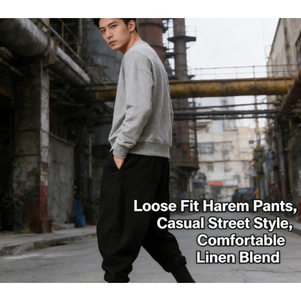New Chinese Style Pure Color Japanese Knit Pants Thin Cotton Linen Men Retro Trendy Long Pants