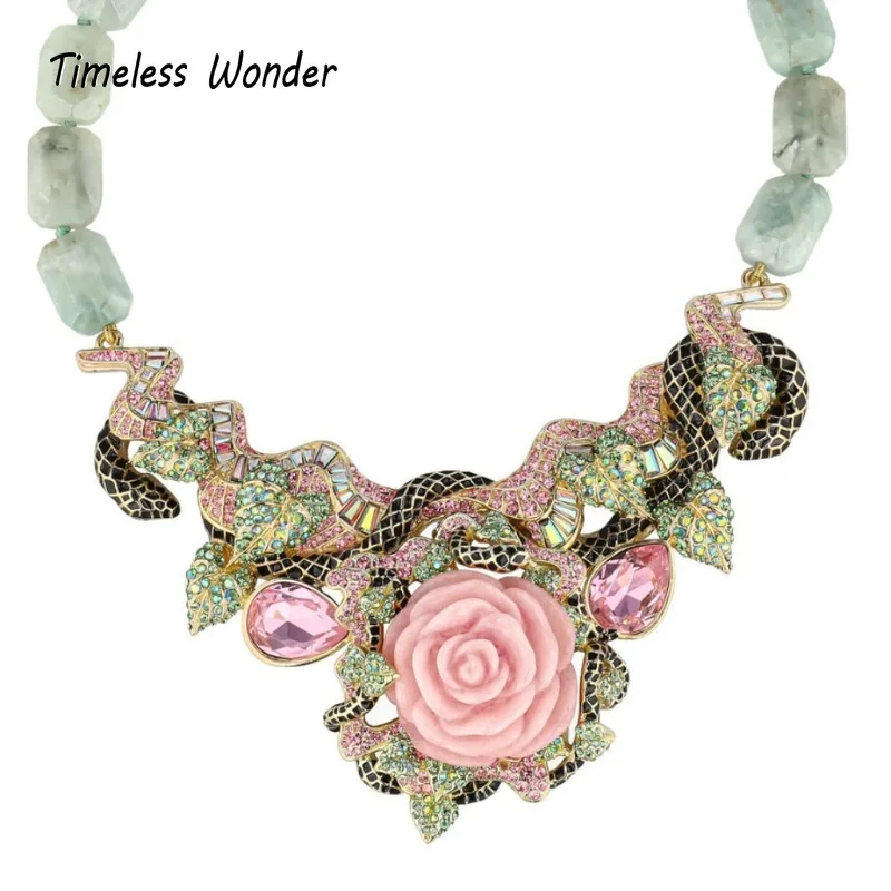 

Timeless Wonder Fancy Beaded Crystal Enamel Rose Necklace Women Designer Fine Jewelry Luxury Gift Rare Trendy Statement Set 1372