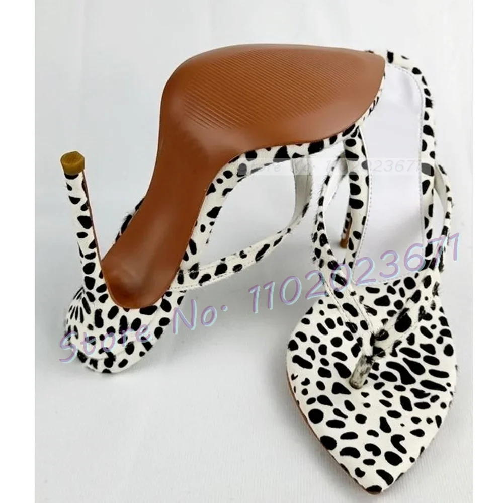 White Leopard High Heels Flip Flops Women Suede Cross-strap New In Slippers Summer Sexy Outfit Party Female Elegant Stilettos