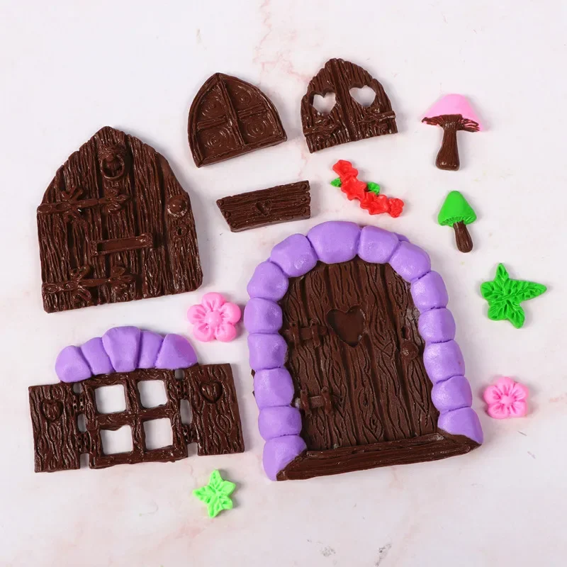 Cake mold wooden door window fondant silicone mold flower mushroom chocolate cake mold pastry baking mold