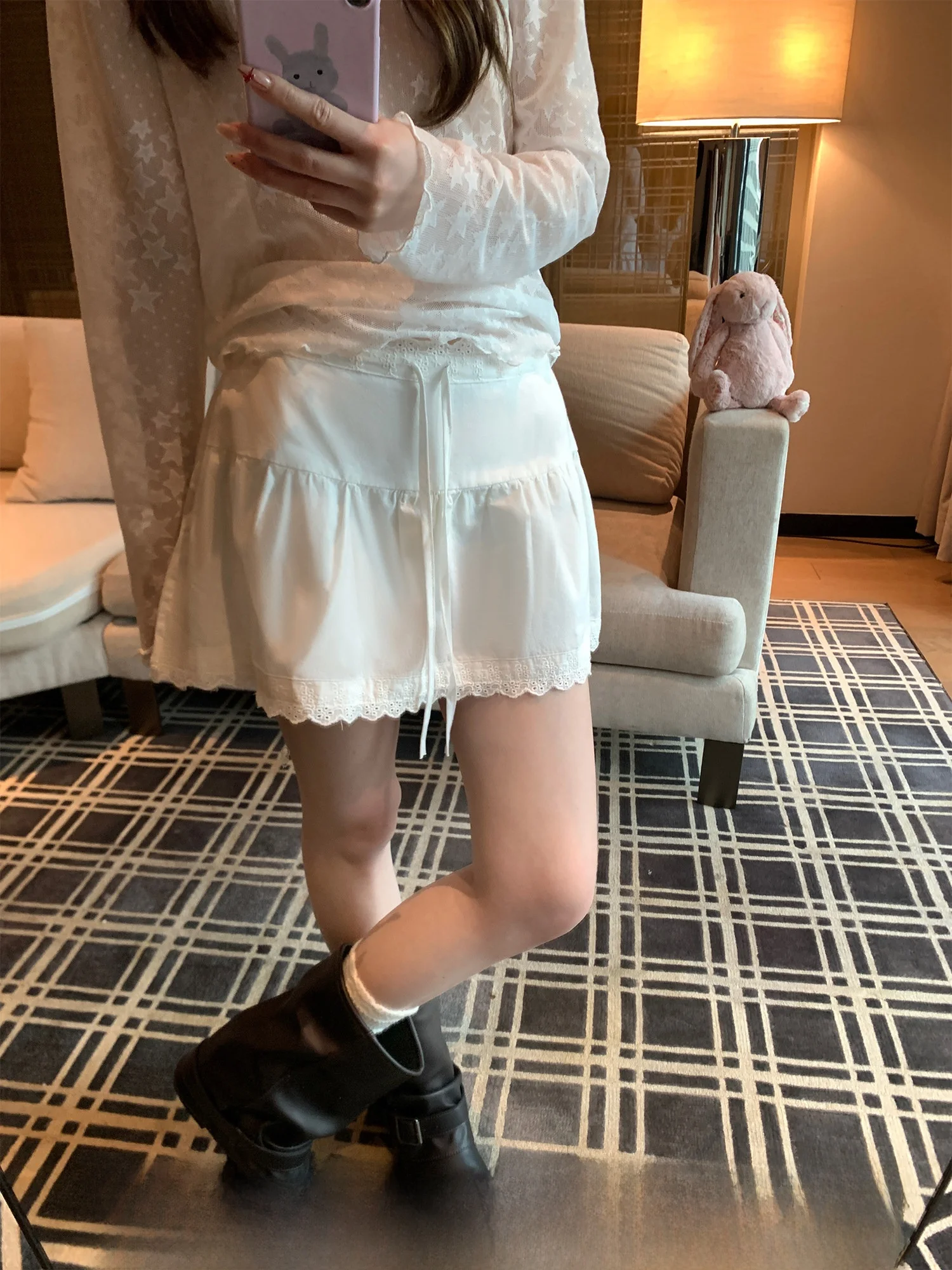 

Юбка А-силуэта для девочек с белой кружевной отделкой, весна-лето, из смесового хлопка, с дизайнерскими вставками, для школы, на каждый день, стандартный крой