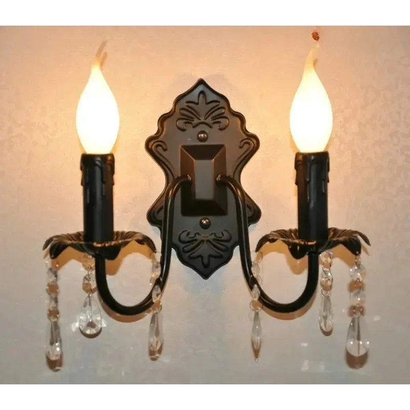 Wall lamp fashion lamps lighting vintage iron bed-lighting american style mirror light bronze color crystal wall lamp