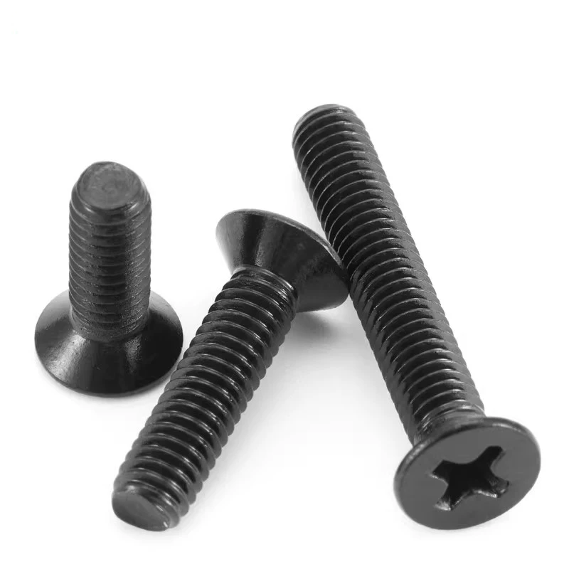 KM M1.2 M2-M4 Black Carbon Steel Phillips cross Flat Countersunk Head Screw Bolt Nut Set Kit Box for household DIY toy repair
