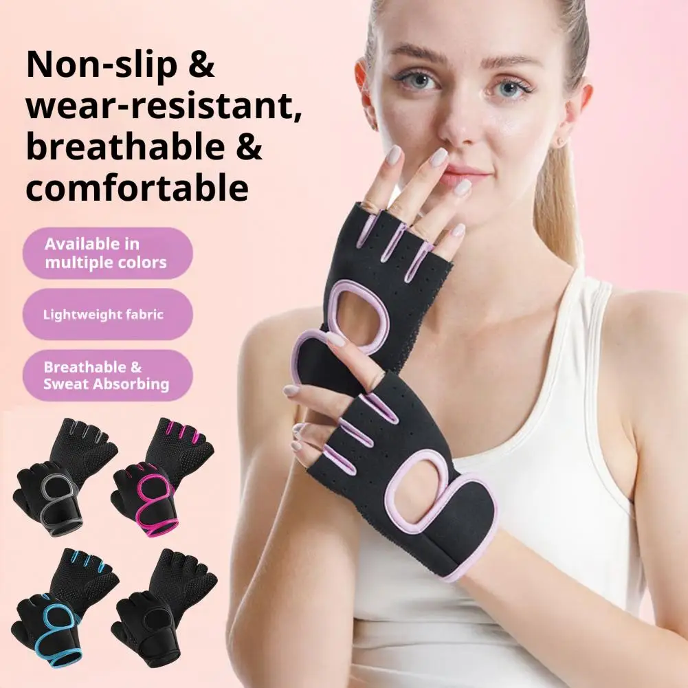 2Pcs Breathable Half Finger Gloves Men Women Anti-slip Fingerless Workout Gloves Adjustable Lightweight Dumbbell Cycling Use