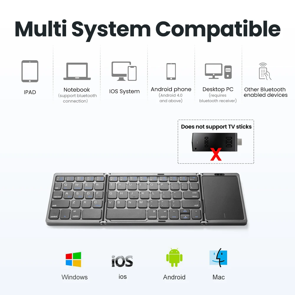 Imagem -06 - Teclado Portátil Dobrável sem Fio Mini Teclado para Windows Android Ios Tablet Telefone Conexão de Canais Bluetooth 5.1 B089t