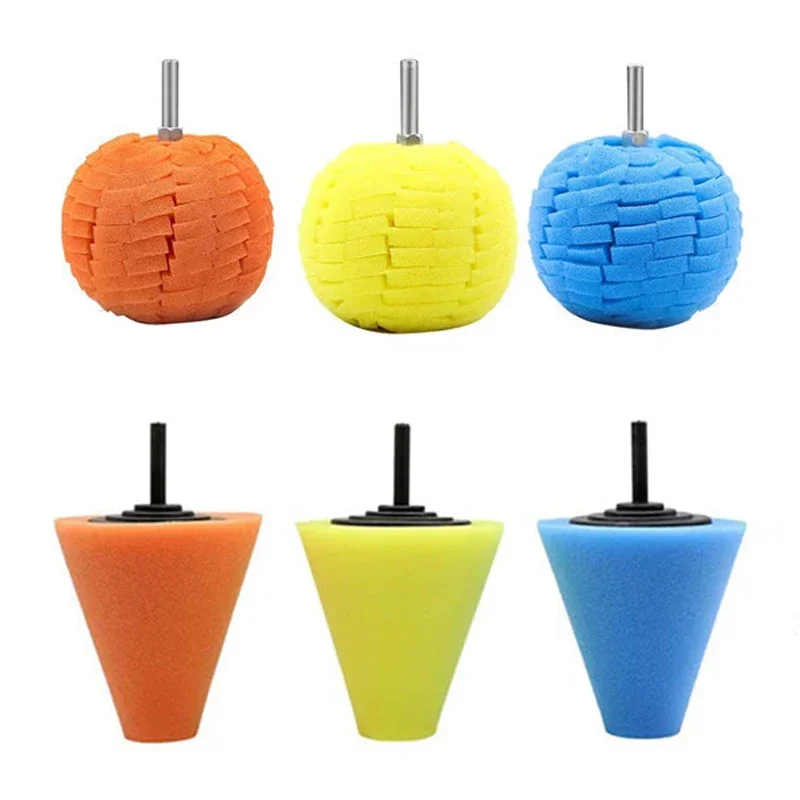 

4/5Pcs Auto Wheel Polishing Sponge Pads Car Wheel Hub Headlight Polishing Cone Sponge Ball Burnishing Kit For Electric Drill