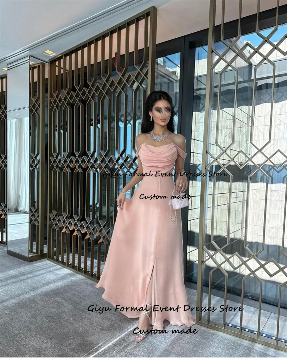 Giyu Elegant Pink Evening Gown Dress Off the Shoulder Floor-Length Birthday Party Dress Vestidos De Noche Elegantes 2024